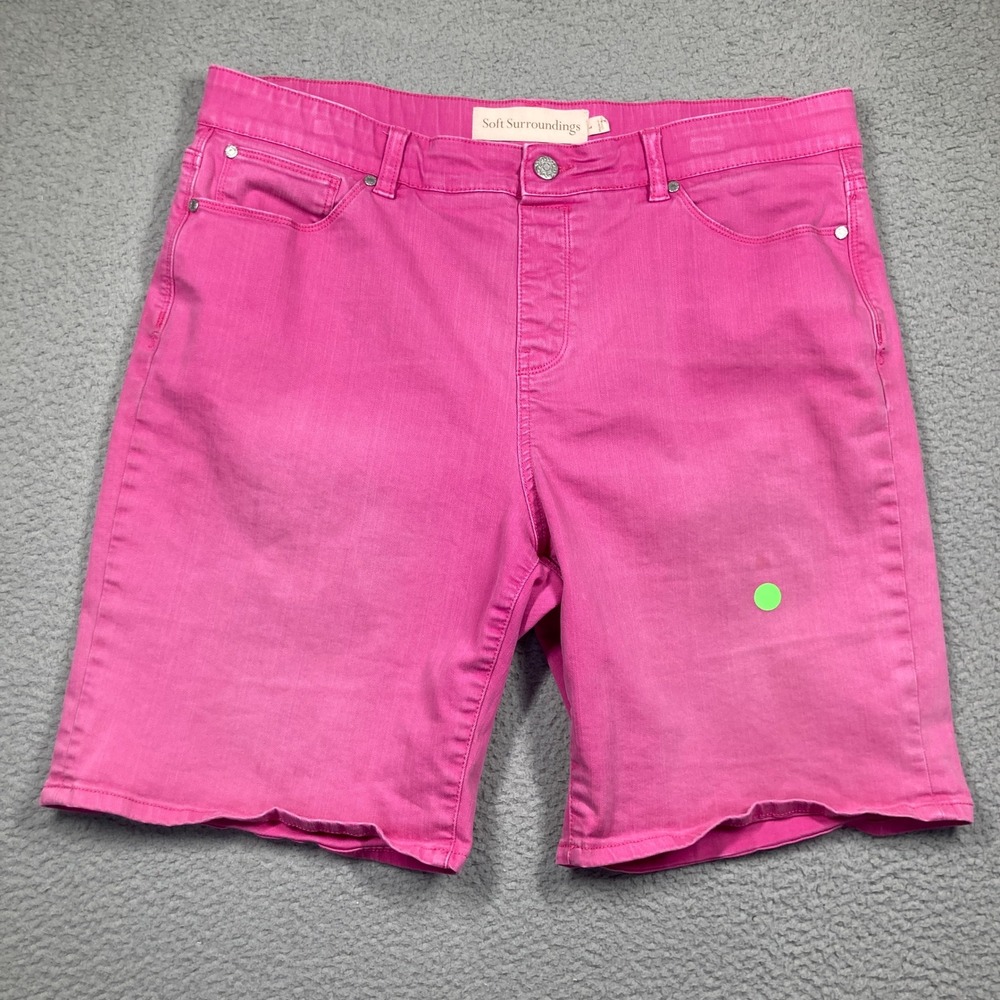 Soft Surroundings Denim Shorts Womens L Pink Bermuda Stretch 5-Pocket STAIN